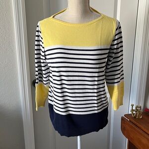Chaps Yellow and Navy Striped Sweater EUC SZ M-L
